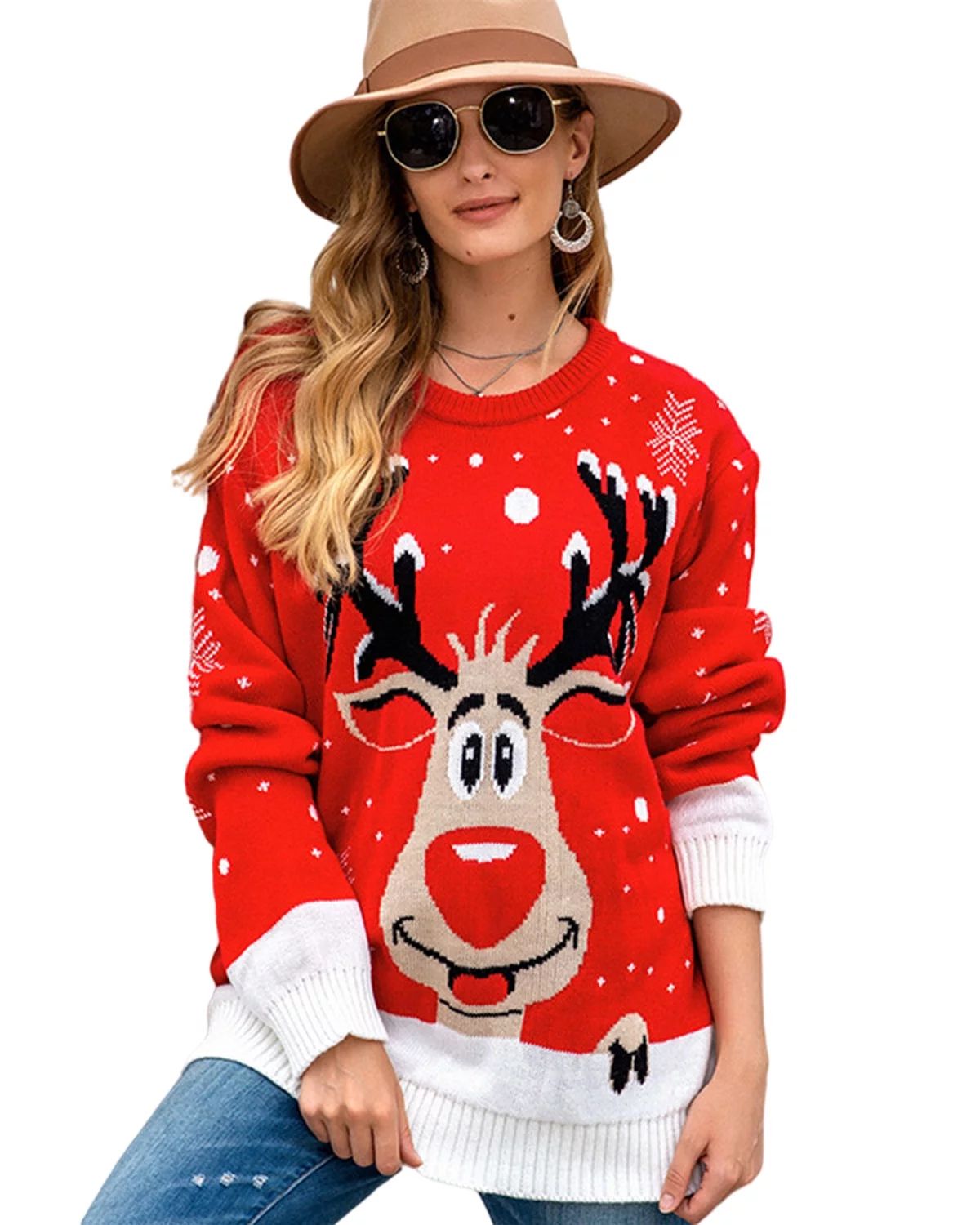 STYLEWORD Women's Ugly Christmas Sweaters Rudolph The Red Nose | Walmart (US)