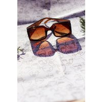 Brown Semi Rimless Oblong Chunky Sunglasses | Etsy (US)