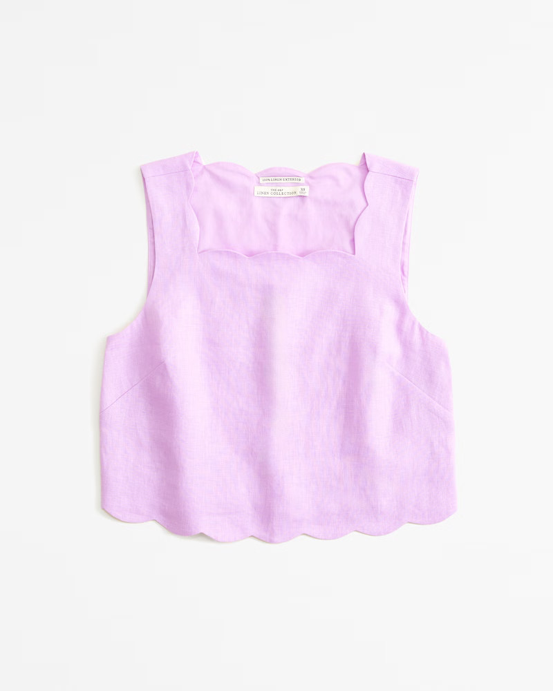 Women's Premium Linen Scallop-Hem Set Top | Women's Tops | Abercrombie.com | Abercrombie & Fitch (US)