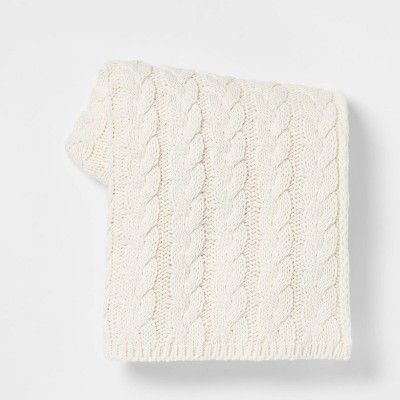 Solid Chunky Cable Knit Throw Blanket Ivory - Threshold&#8482; | Target