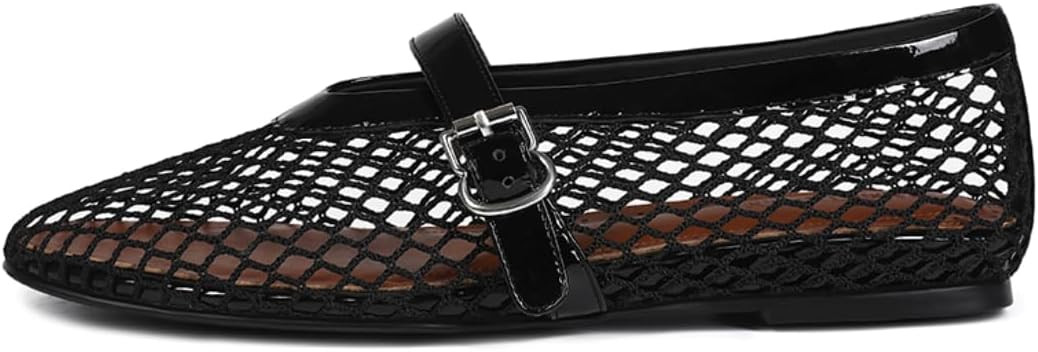 Women's Mesh Ballet Flats Fashion Buckle Fishnet Ballerina Casual Leisure Flat Classic Daily Dres... | Amazon (US)