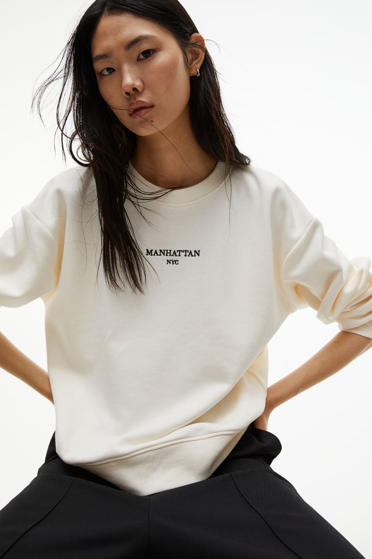 Crew-neck Sweatshirt - Cream/Manhattan - Ladies | H&M US | H&M (US + CA)