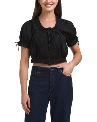Short Sleeve Cropped Poplin Top | TJ Maxx