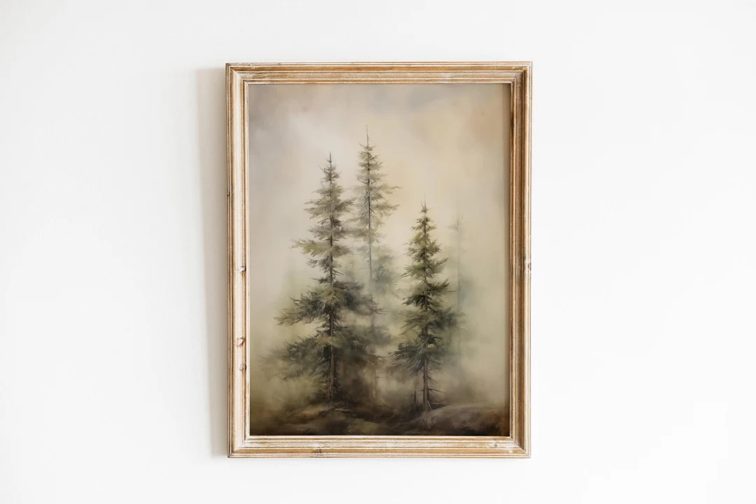 Moody Christmas Decor Vintage Christmas Tree Art Snowy Forest Wall Art Christmas Wall Art Holiday... | Etsy (US)