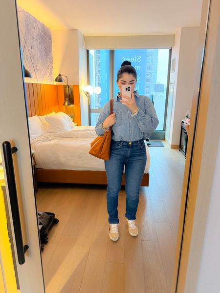 Arrozales denim top, favorite daughter jeans, golden goose, long champ bag, le pliage

#LTKstyletip #LTKtravel #LTKshoecrush