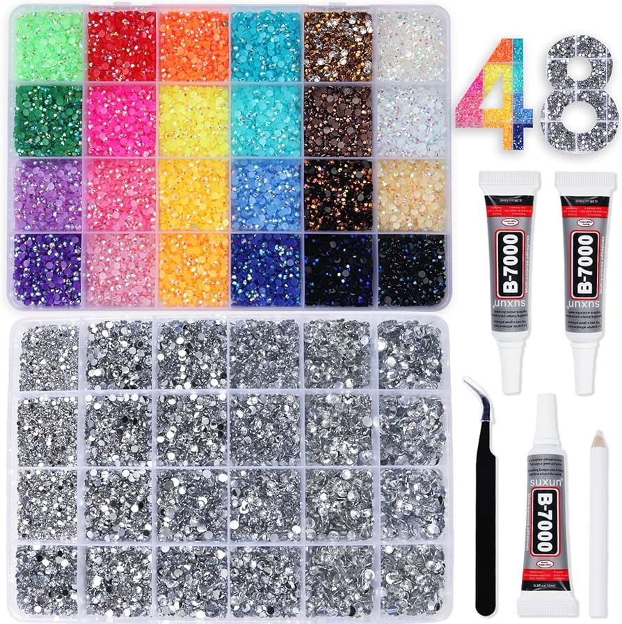 2 Boxes Rhinestones for Bedazzling Kits, Multicolor 3mm & Silver Clear 2/3/4/5/6mm Resin Flatback... | Amazon (US)