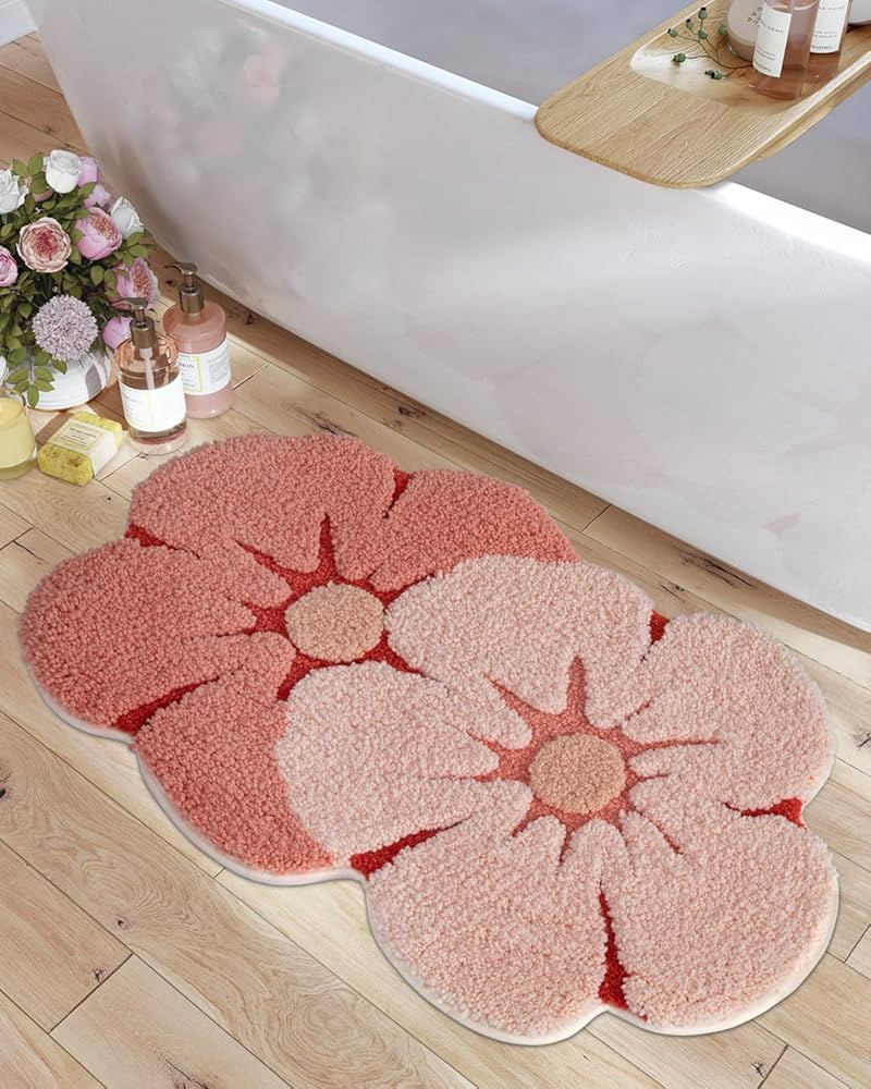 LUMI Cute Bathroom Rugs, Funny Floral Rug, Soft Plush Fluffy Red Bath Mat, Absorbent, Non-Slip fo... | Amazon (US)
