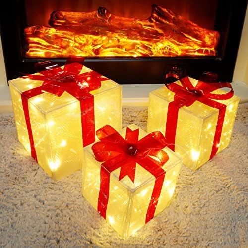 Juegoal Christmas Lighted Gift Boxes Decorations, Pre-lit Light Up Decorative PVC Present Box Und... | Amazon (US)