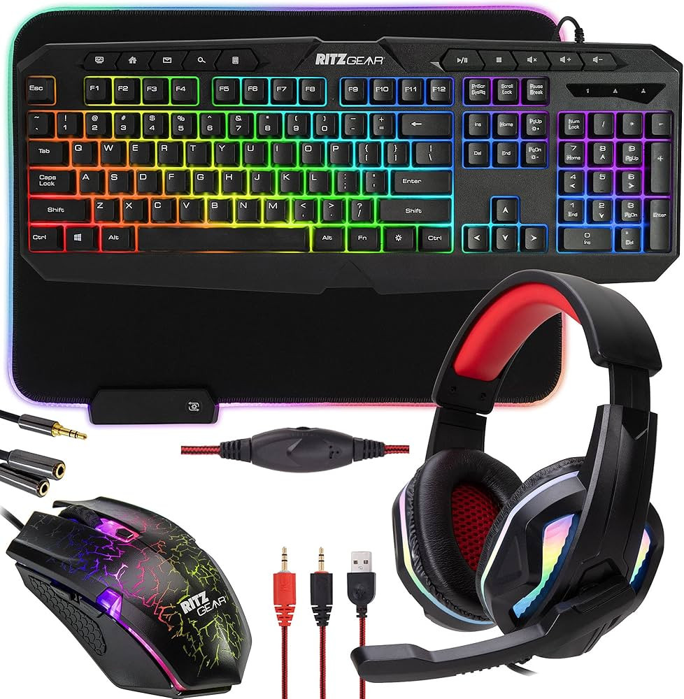 Ritz Gear RGB Gaming Accessories Kit | 4-in-1 Rainbow LED Backlight Bundle PC Combo with Multimed... | Amazon (US)