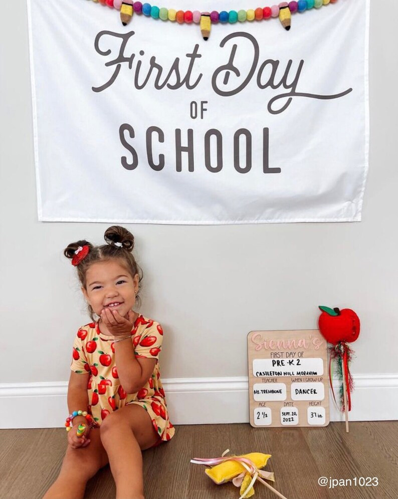 First Day of School Fabric Easy Hang Banner\u2122 - Easy First Day of School Photo Backdrop for C... | Etsy (Global)