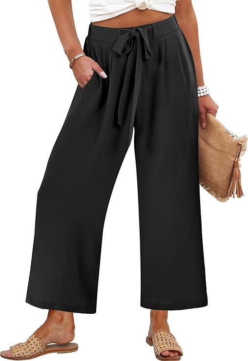 Caracilia Womens Wide Leg Palazzo Pants with Pockets | Cropped High Waisted Loose Casual Pants, L... | Amazon (US)
