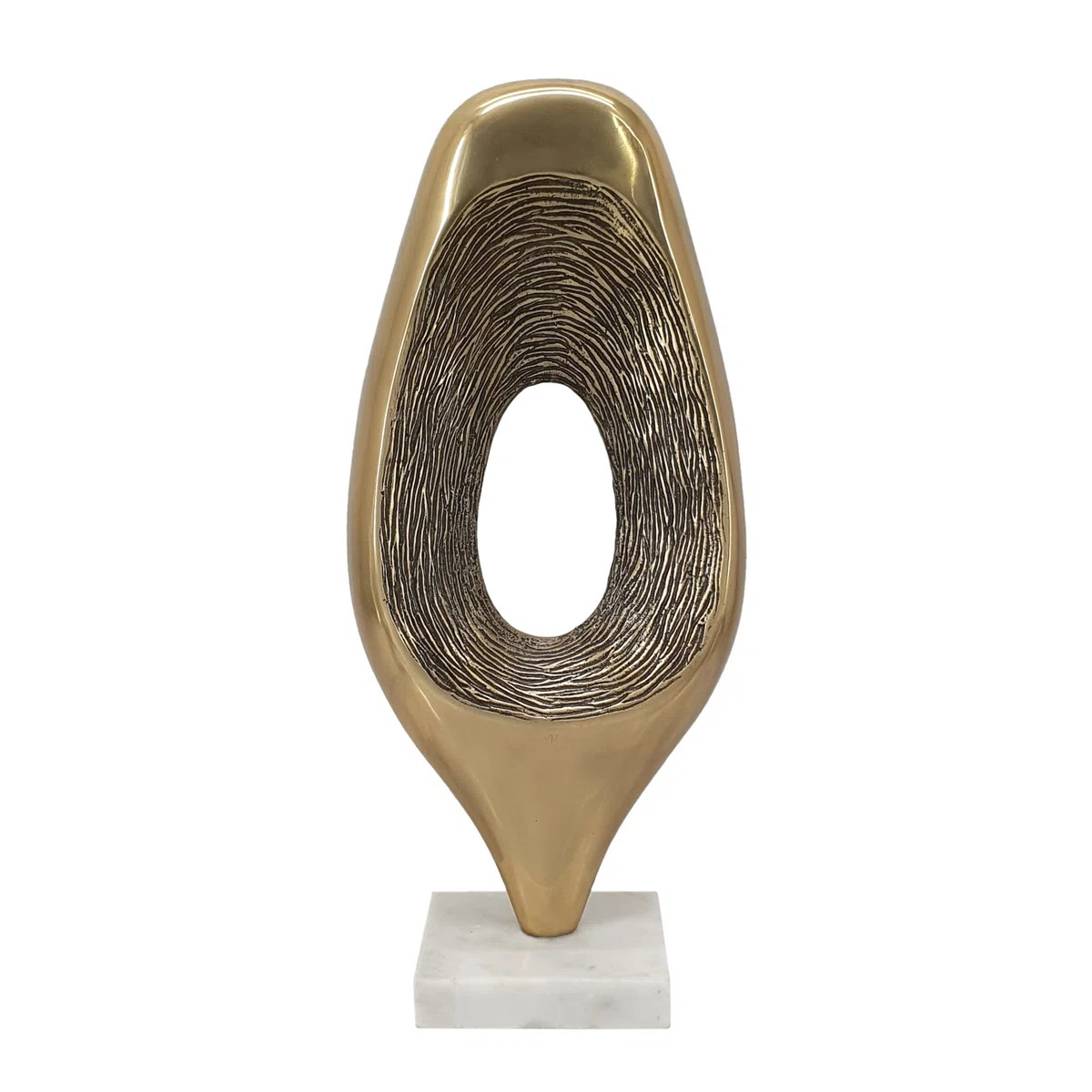 8X4X19" Abstract Gold Sculpture On White Marble Base | Wayfair North America