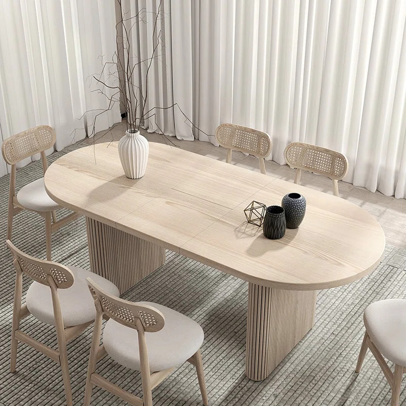 Kristalee Oval Extendable Dining Table Whitewash Seats 6-8 People 78.7'' L x 27.6'' W | Wayfair North America