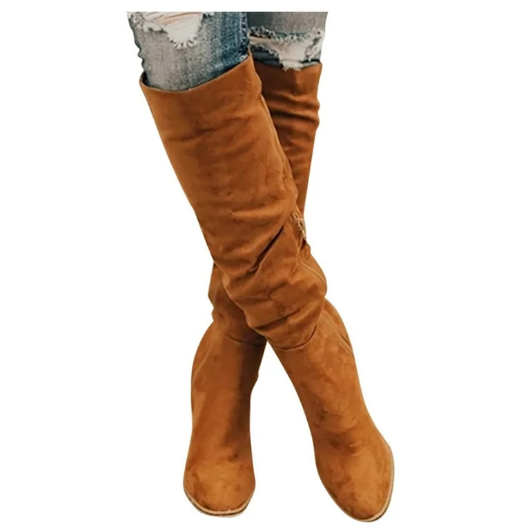 Oyedens Knee High Boots for Women Fashion Slouch Suede High Heels Knee Length Long Boots Fall | Walmart (US)