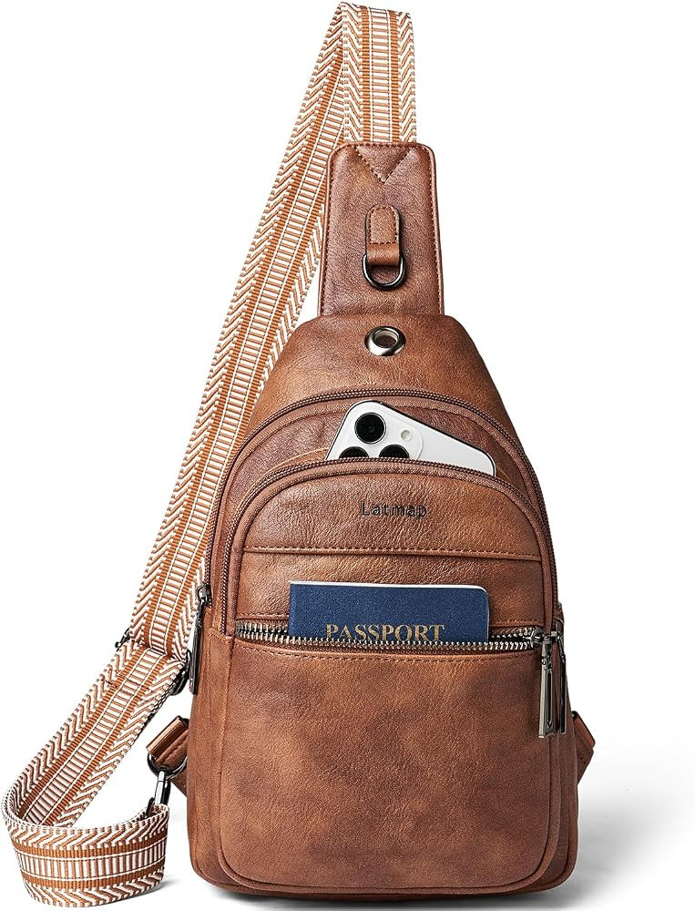 LATMAP 7L Sling Bag For Women Faux Leather Anti Theft Small Casual Daypack Backpack Fanny Pack Cr... | Amazon (US)