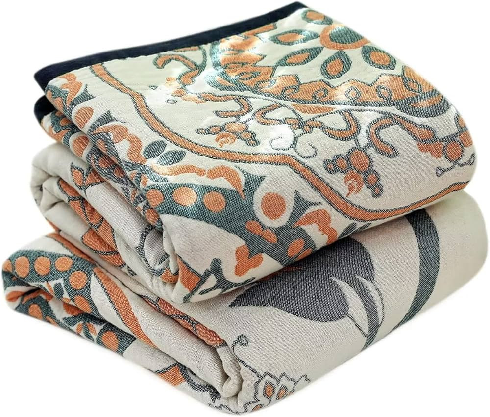 Boho Throw Blanket for Bed - 100% Cotton Ultra Soft Rustic Quilt Summer Blanket - Floral Printed ... | Amazon (US)