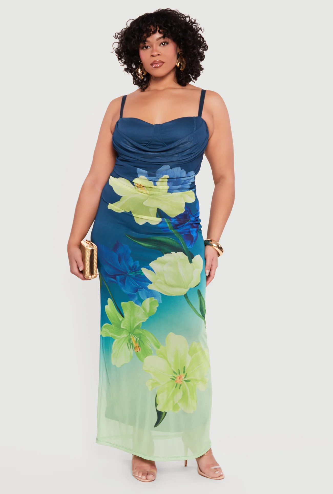 Plus Size Almost Famous Sweetheart Cowl Neck Floral Bustier Dress | Rainbow Shops