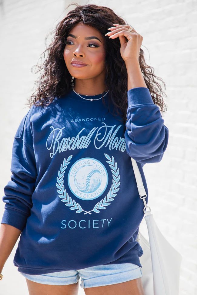 Baseball Mom Society Navy Oversized Graphic Sweatshirt | Pink Lily