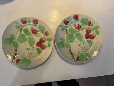 Vintage French St Clement Raspberry Majolica Fruit Plates 8"  Set of 2 | eBay US