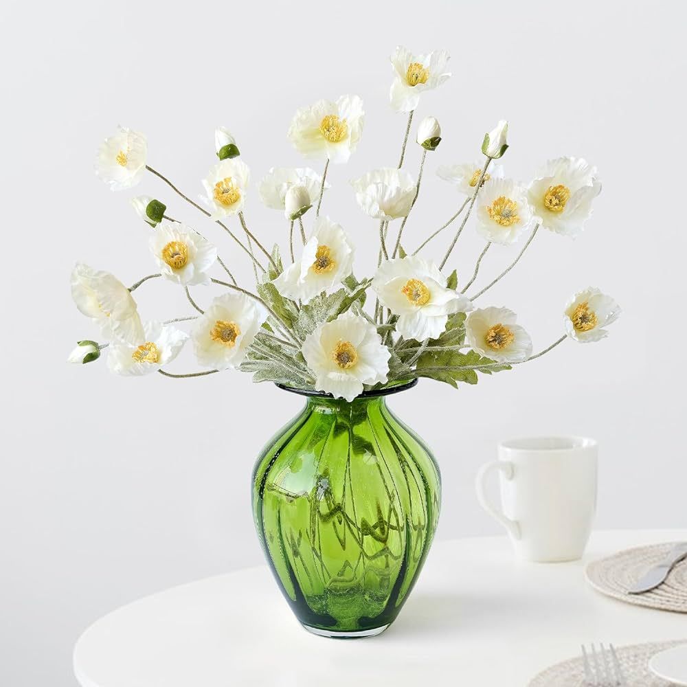 JINWOE White Poppy Silk Flowers, 6pcs Lifelike Artificial Plants & Flowers, Faux Poppies Bouquet ... | Amazon (US)