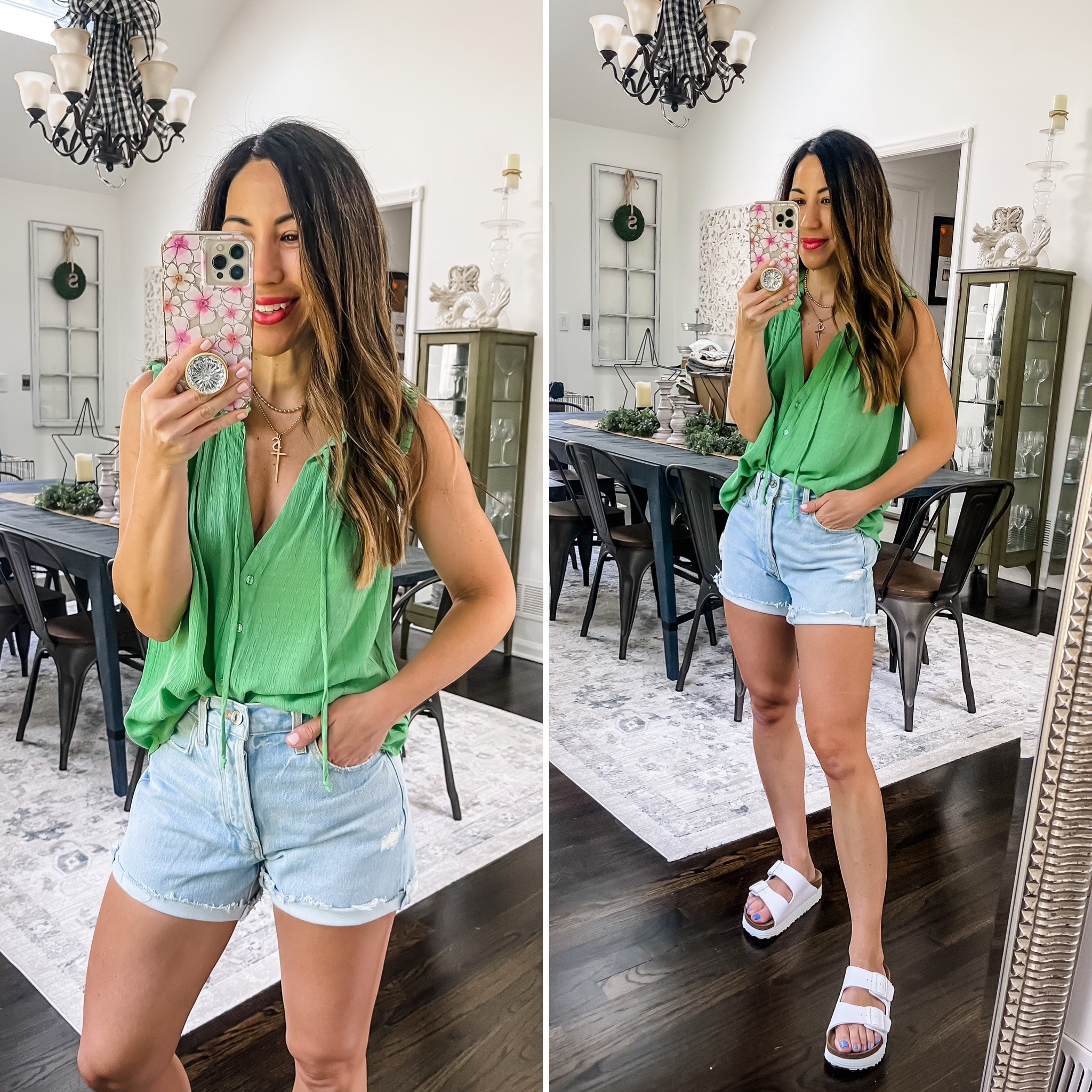 Gibson look code tammy20. 
Evereve sale, denim shorts, citizens for humanity, Kelly greeen, button down tank 

Small top
26 shorts 

#LTKsalealert #LTKunder50 #LTKunder100