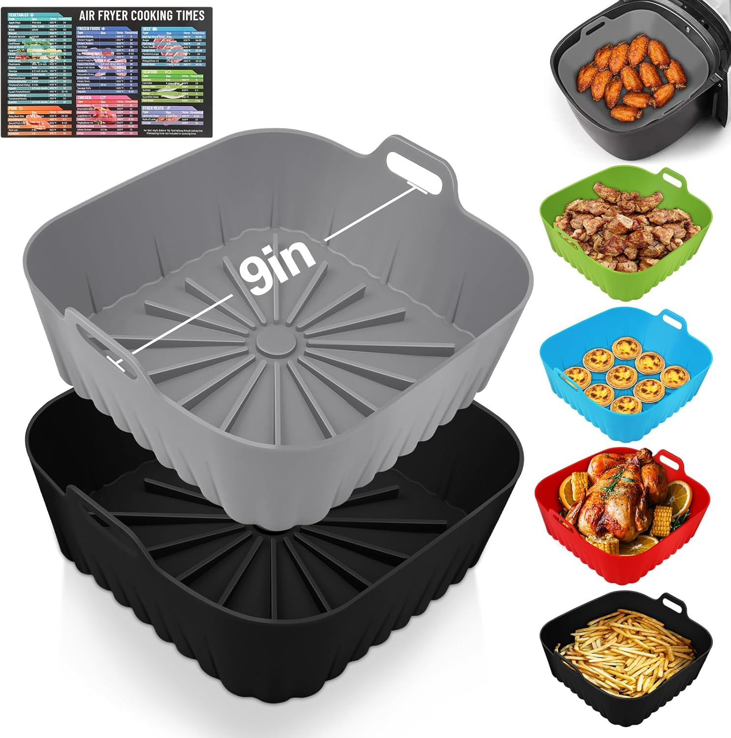 Square Silicone Air Fryer Liners - 9 Inch Reusable Air Fryer Pot - Air Fryer Accessories - Air Fr... | Amazon (US)
