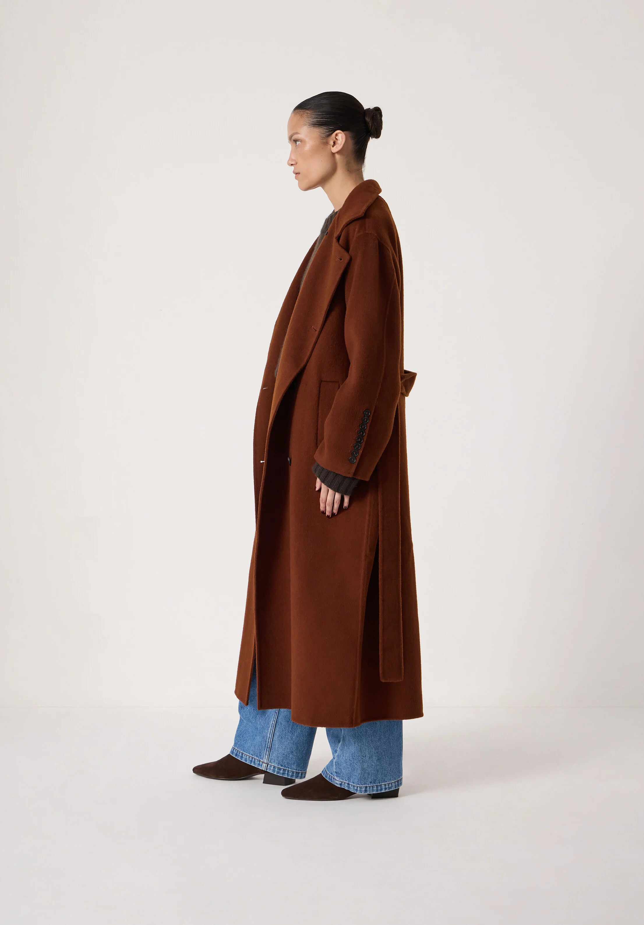 Pure Wool Double Faced Funnel Neck Belted Coat | Hush UK