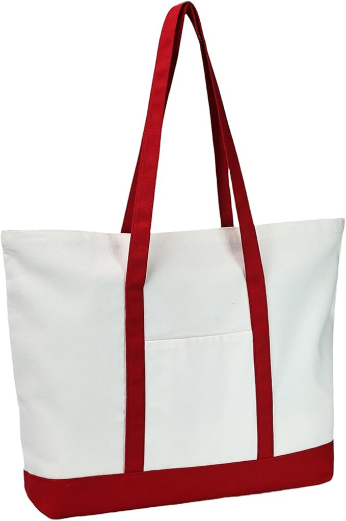 Large Canvas Tote Bag for Women 12OZ Reusable Cotton Grocery Shopping Bag with Pocket for Daily T... | Amazon (US)
