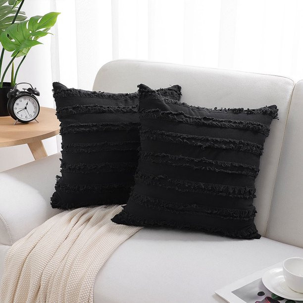 PiccoCasa 2Pcs 18"x18" Cotton Linen Throw Pillow Covers, Tassel Striped Decorative Cushion Covers... | Walmart (US)