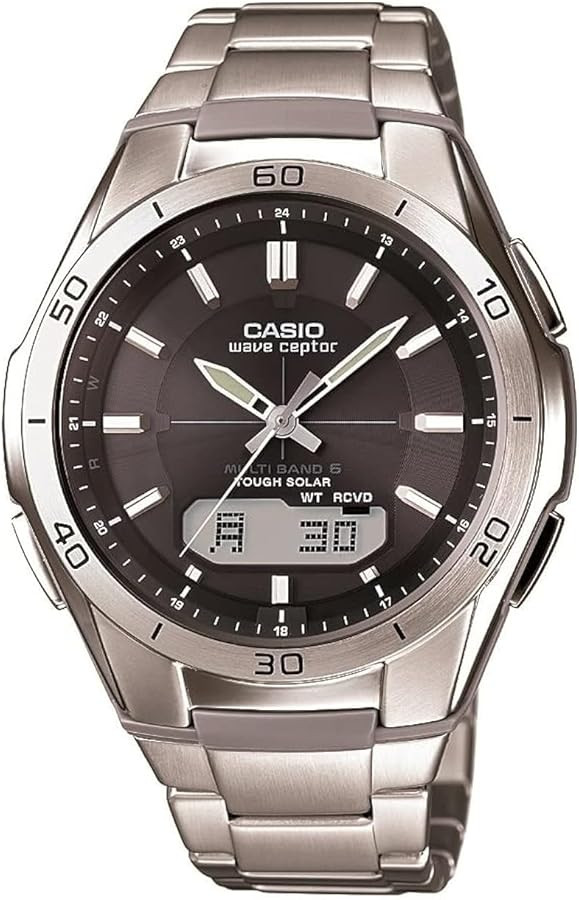 Casio Men's WVA-M640D-1ACR Wave Ceptor Analog-Digital Display Quartz Silver Watch | Amazon (US)