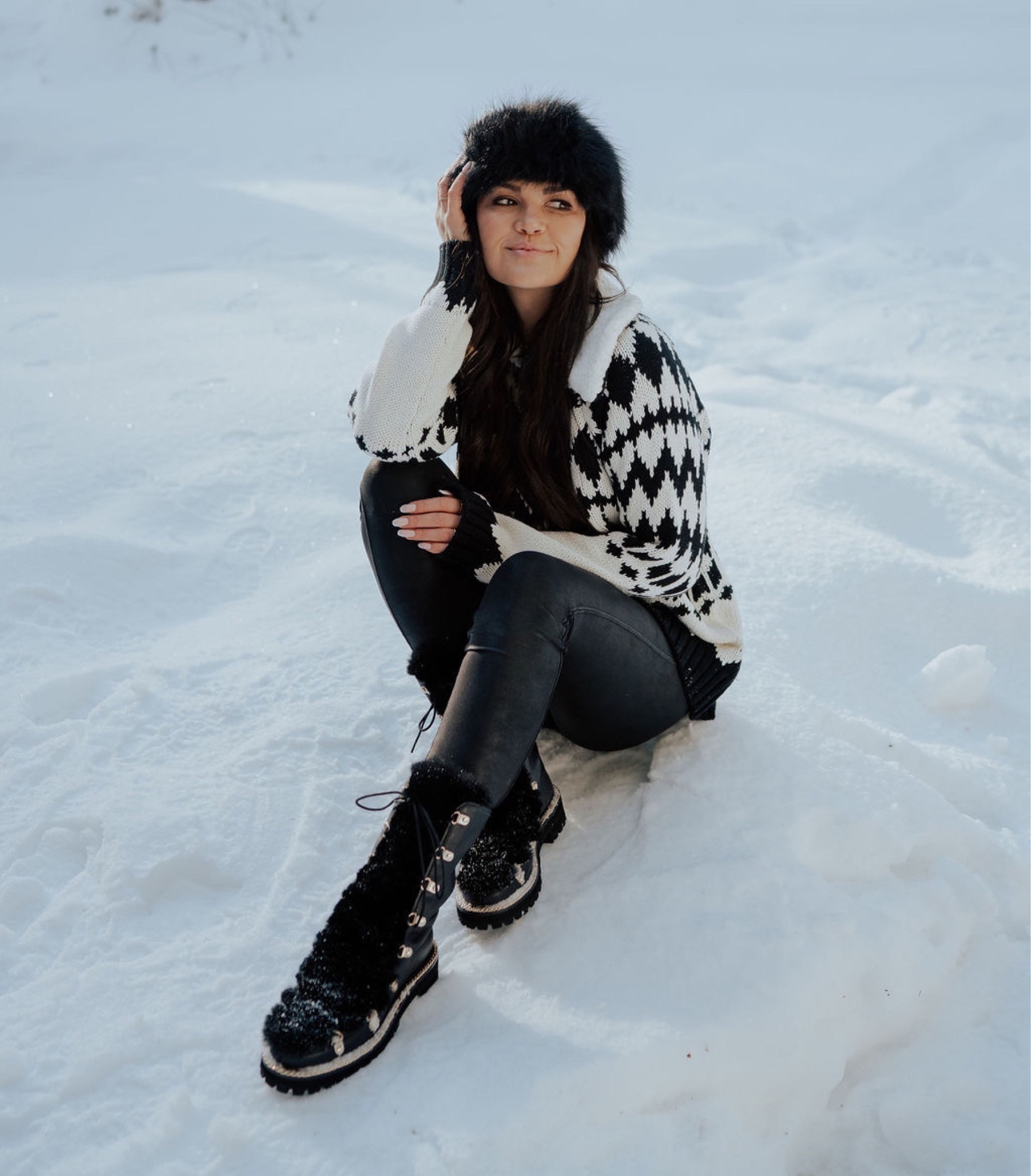 Show Me Your Mumu Sun Valley Sweater 
Spanx Faux leather leggings 
Cecelia New York Kendra Boots 

#LTKstyletip #LTKshoecrush #LTKSeasonal