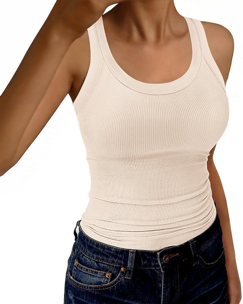 GKBK Womens Tank Tops Scoop Neck Sleeveless Ribbed Tank Summer Basic Thick Strap Slim Fitted Race... | Amazon (US)
