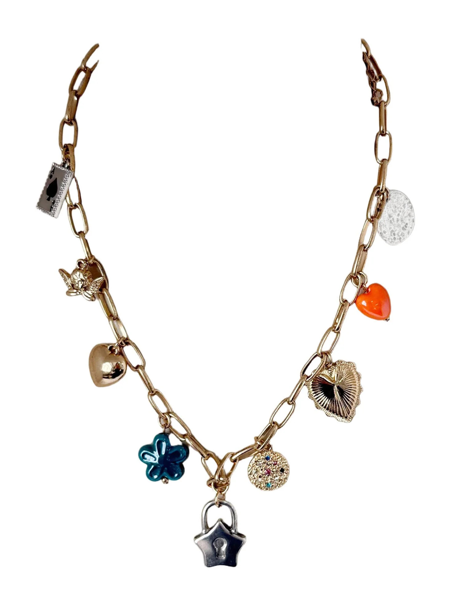 No Boundaries Two Layer Multi Charm Necklace Gold Plated for Female Adults and Teens | Walmart (US)