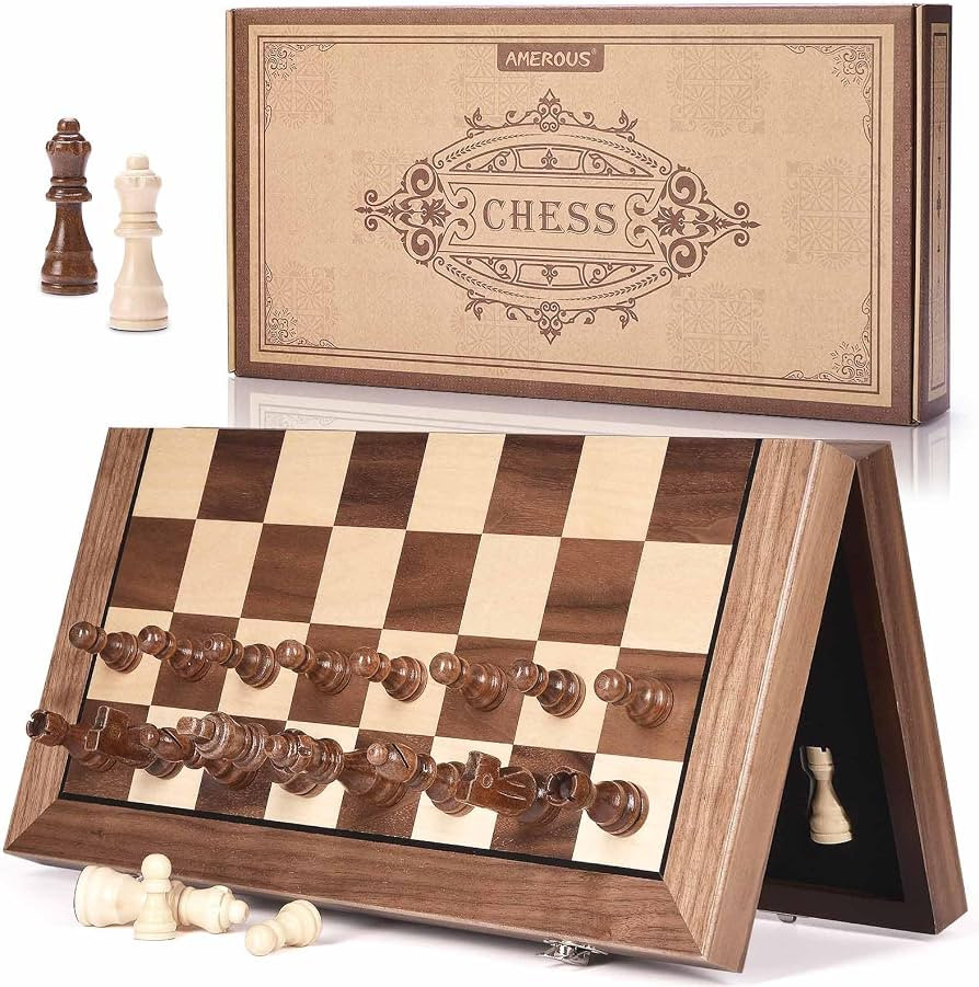 AMEROUS 15 Inches Magnetic Wooden Chess Set with 2 Extra Queens/Folding Board/Chess Pieces Storag... | Amazon (US)