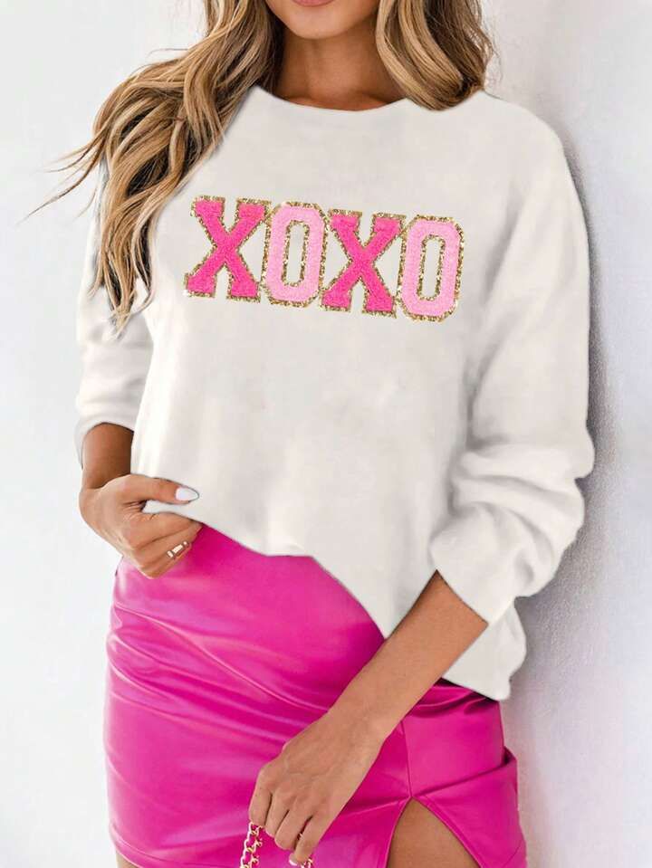 Fall/Winter Casual Colorful Letter Round Neck Knitted Pullover Sweater | SHEIN