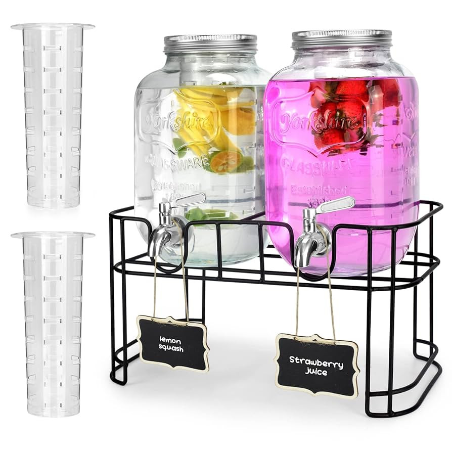 1 Gallon Glass Drink Dispensers For Parties 2PACK.Beverage Dispenser,Glass Drink Dispenser With S... | Amazon (US)