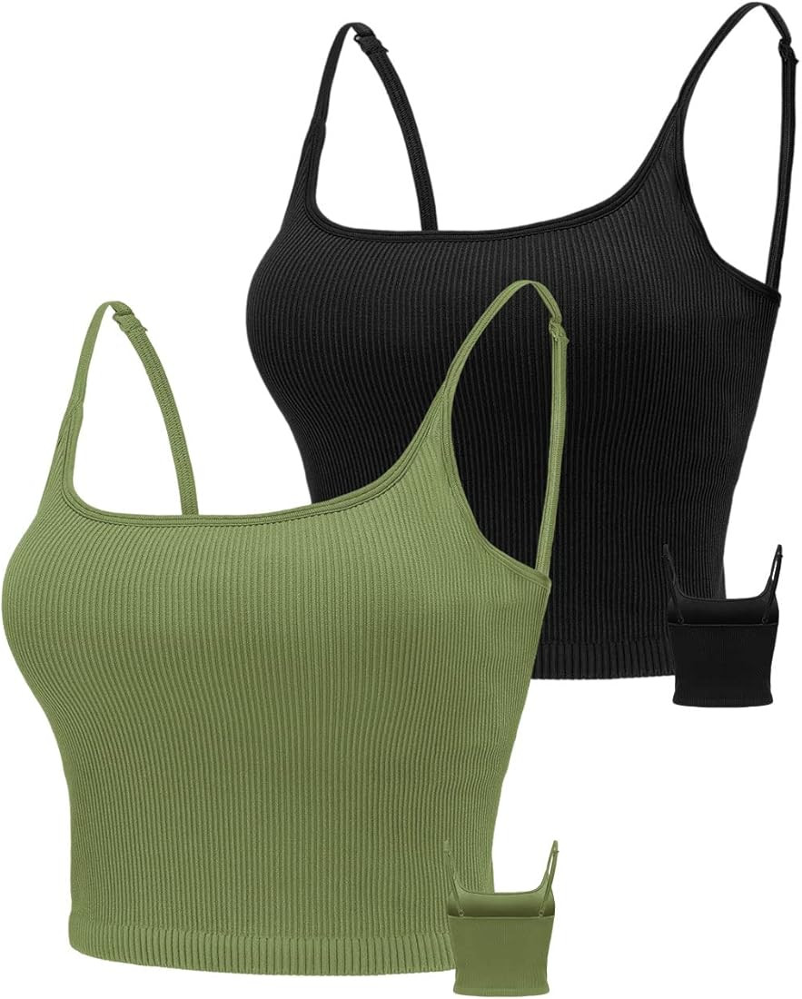 KIKIWING Cropped Tank Top Longline Bralette Sports Bra Tank Top 2 Pack Brami Tops Ribbed Crop Top... | Amazon (US)