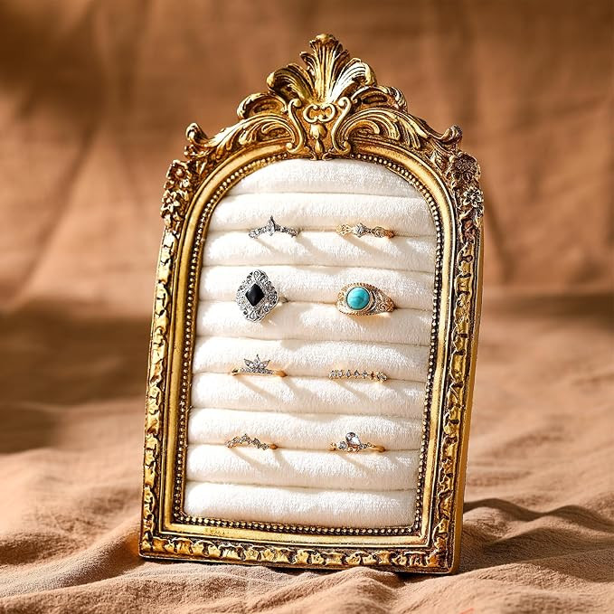 Liliaafar Vintage Ring Holder Arch Gold Ring Wedding Display Suede Jewelry Box Stand Frame Earrin... | Amazon (US)