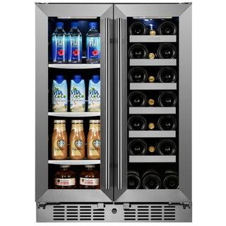 Signature 24 in. 64-Can and 20-Bottle French Door Stainless Steel Dual Zone Built-In Beverage and... | The Home Depot