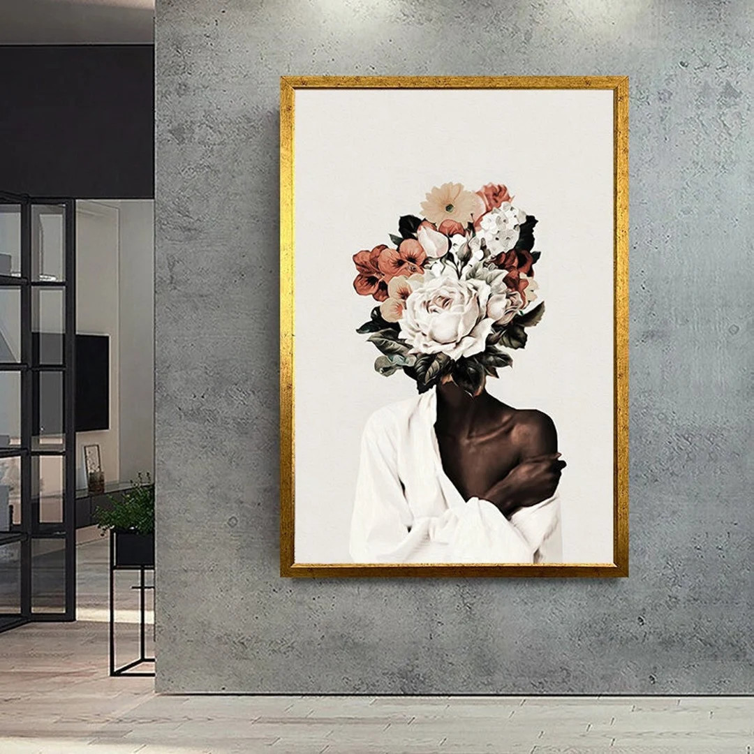 Black Woman Head Flowers Canvas Wall Artblack Art Black Girl - Etsy | Etsy (US)