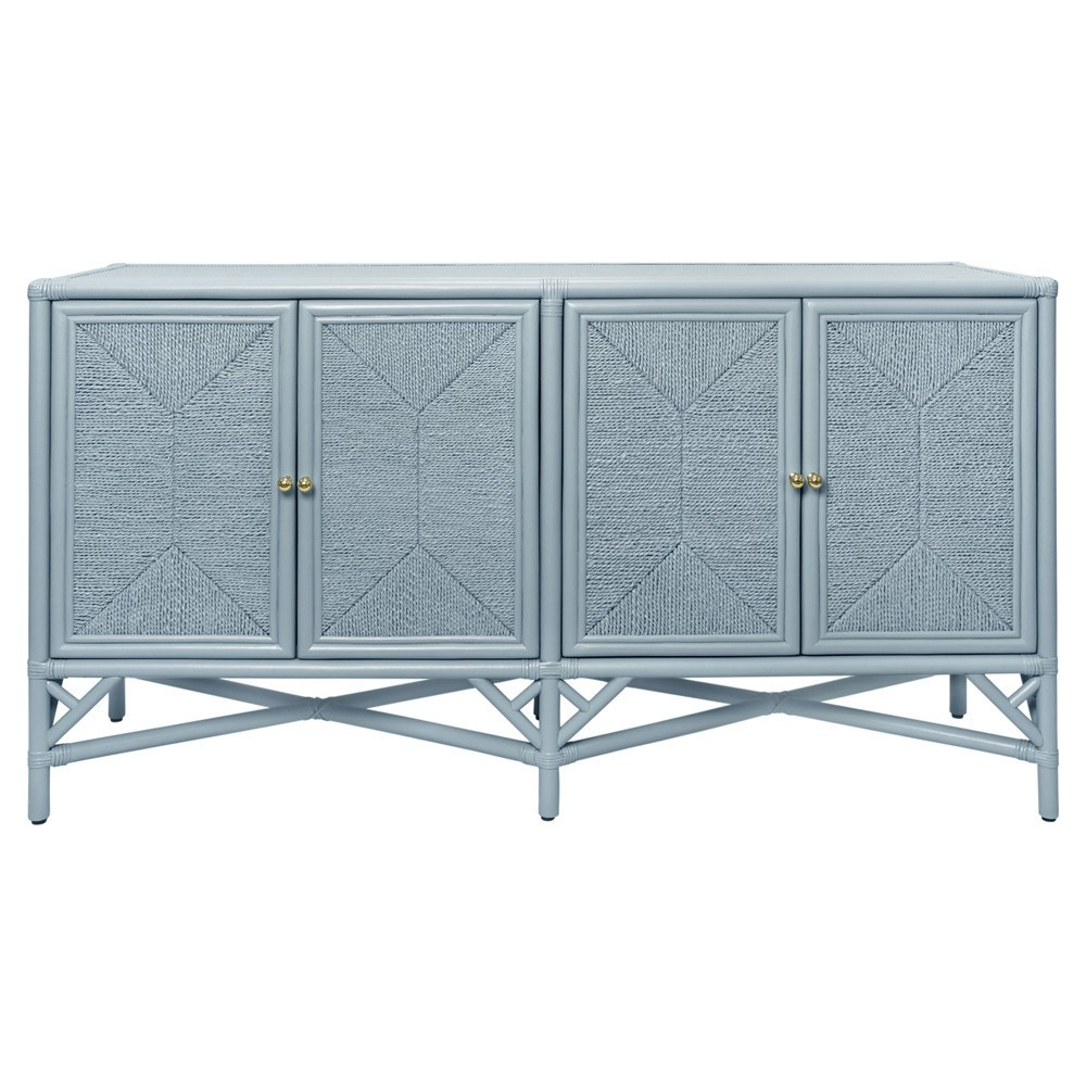 Eleanor Coastal Beach Light Blue Rattan Woven Rope Sideboard | Kathy Kuo Home