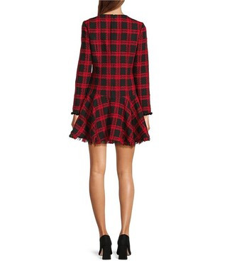 Antonio Melani Zuzu Novelty Tweed Drop Waist Long Sleeve Plaid Dress | Dillard's | Dillard's