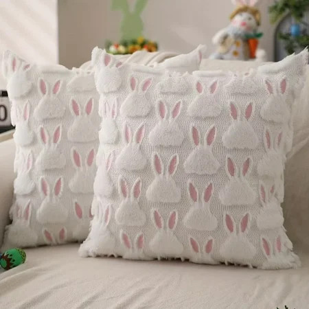 Easter Bunny Ear Pillow Covers Room Decor Cute Faux Fur Soft Preppy Stuff Gift Fluffy Plush Pillow Covers for Bed Sofa Couch (18 X 18 Inch) | Walmart (US)