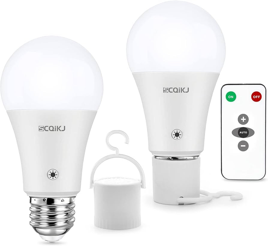 SCQiKJ Rechargeable Light Bulbs LED Battery Backup Light Bulb with Remote Control Battery Operate... | Amazon (US)