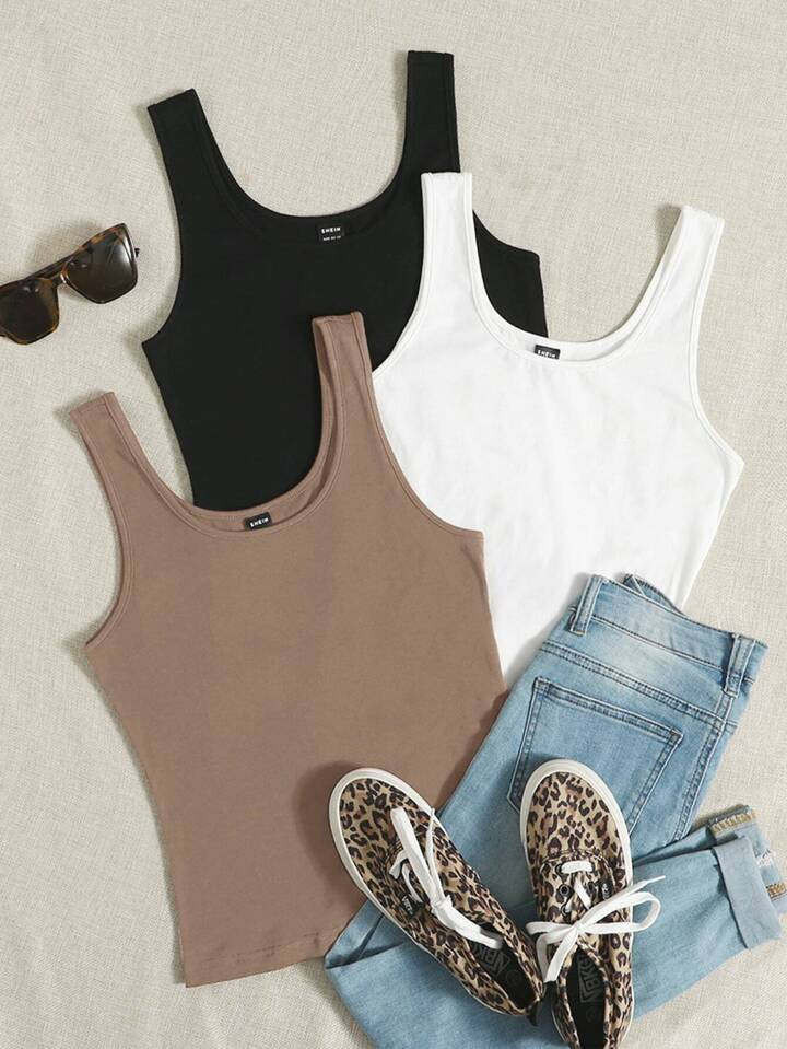 SHEIN EZwear 3pcs Solid Tank Top | SHEIN