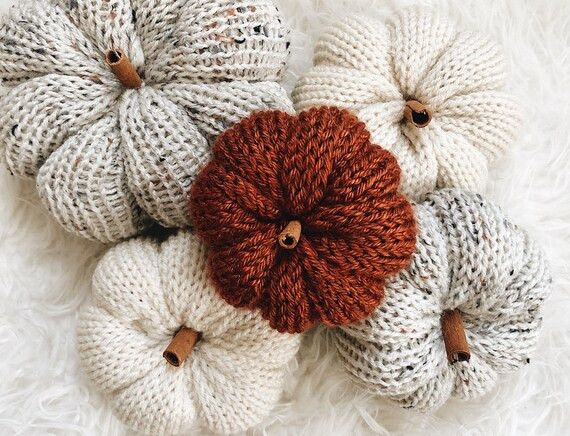 Fall home decor, 3 piece pumpkin set, hand knit pumpkins, crochet pumpkins, fall accents, stuffed... | Etsy (US)