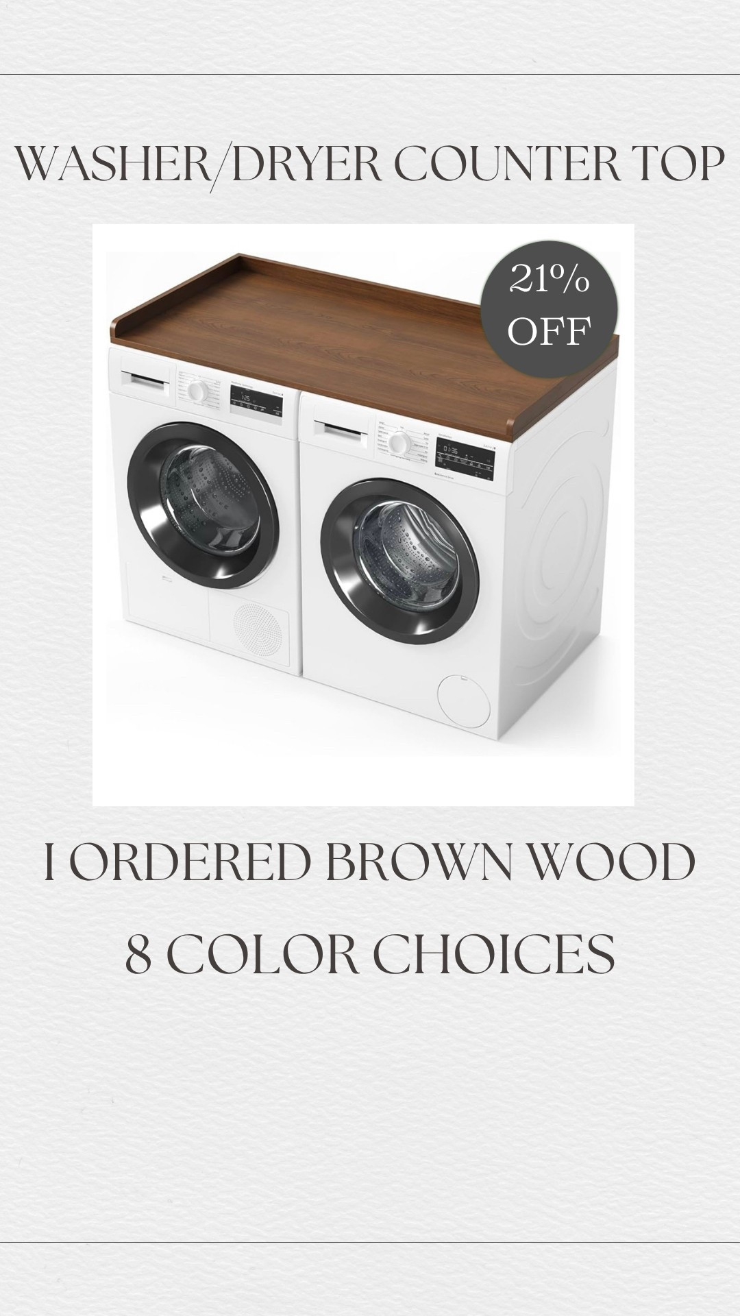 On sale for 21% for! I just ordered brown wood! 🙌🏼

8 colors available Washer Dryer Countertop, Laundry Wood Shelf Topper with Edge, 54" Width x 27.5" Depth Cover Guard Organizer for Washer and Dryer Laundry Hamper Counter Storage Organization (Brown Wood)

#LTKHome #LTKSaleAlert