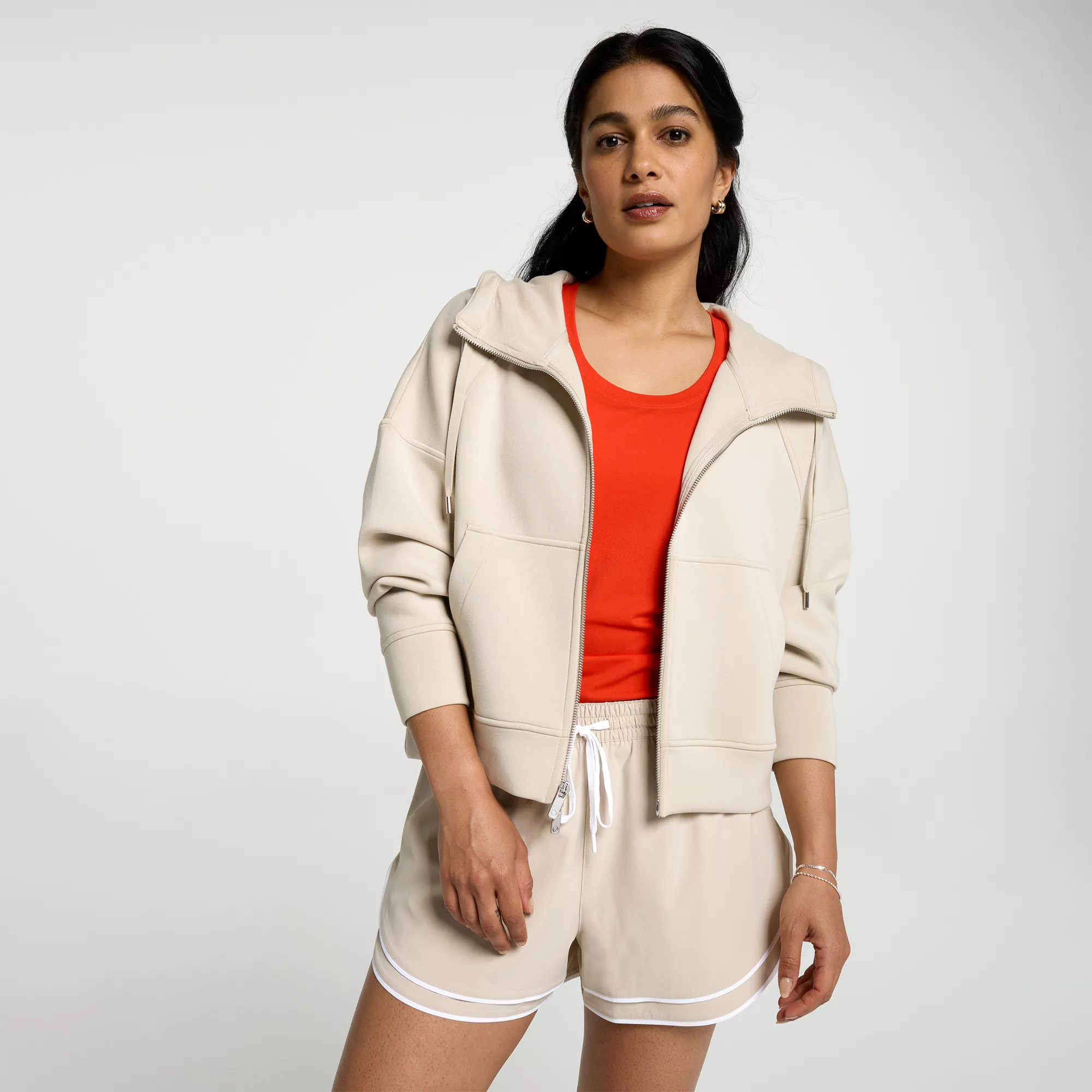 CALIA Women's Soft Scuba Hooded Full Zip, Small, Khaki Sand | DICK'S Sporting Goods