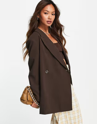 Topshop oversized crepe DB blazer in chocolate | ASOS (Global)