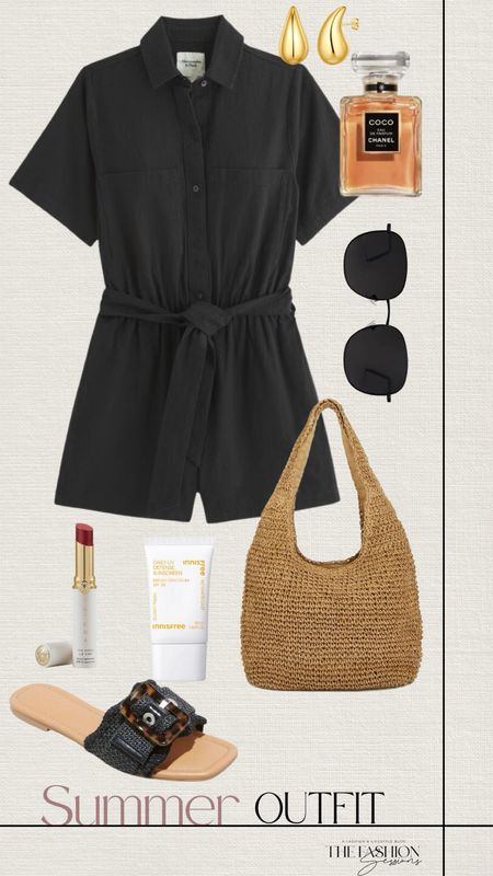 Summer Outfit | Black Romper | Woven Bag | SPF | Sephora |

#LTKSeasonal #LTKstyletip